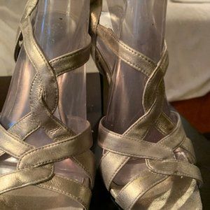 Size 9 Silver Leather Sandal 4 Inch Heels